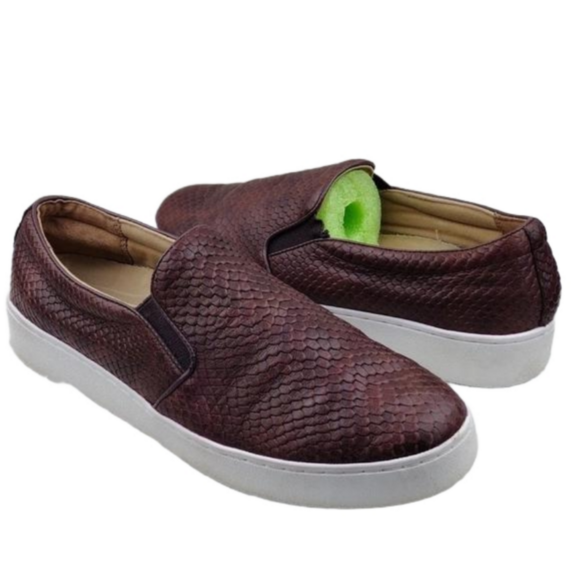 Vionic Midi Burgundy Snakeskin Leather Round Toe Platform Slip On Loafer Shoe - Picture 1 of 16
